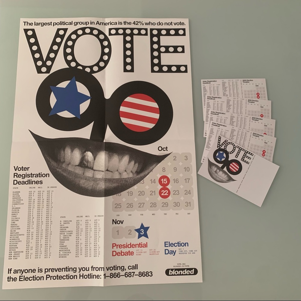 Frank Ocean Blonded Go Vote Poster + 5 Postcards